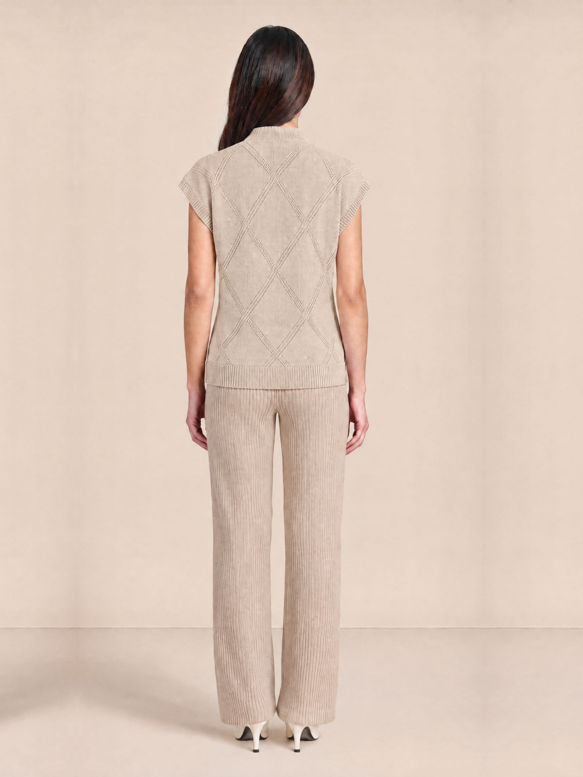 Knitted Vest Cardigan with Pants in Oatmeal