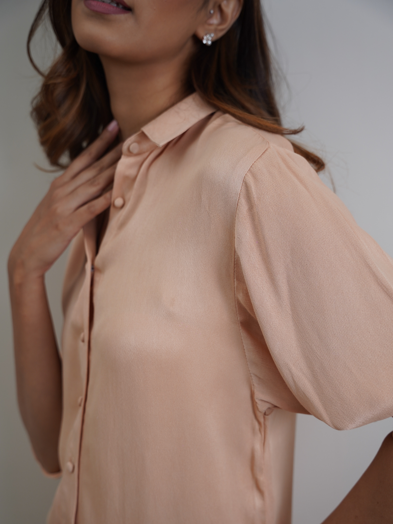 Moss Satin Shirt in Champagne