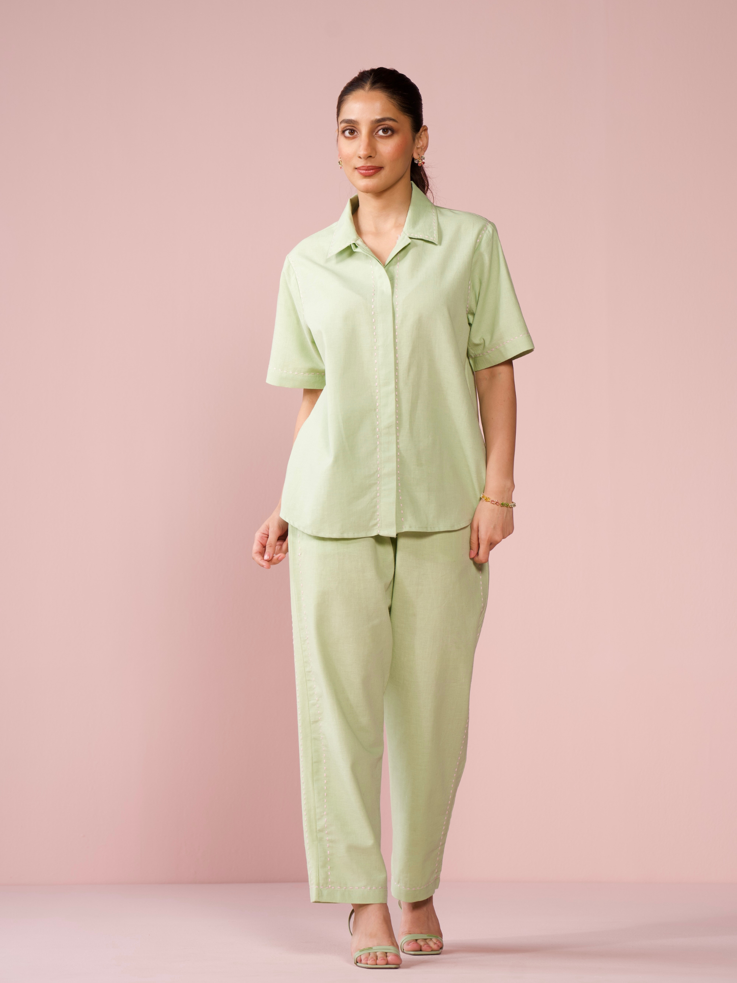 Drift Linen Blend Co-ord Set with Pants in Sage Green