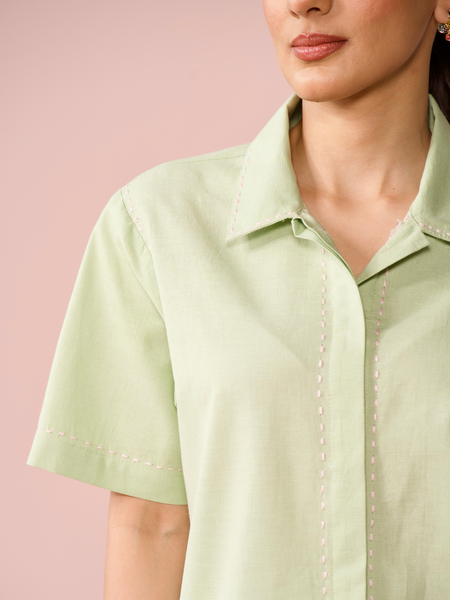 Drift Linen Blend Co-ord Set with Pants in Sage Green