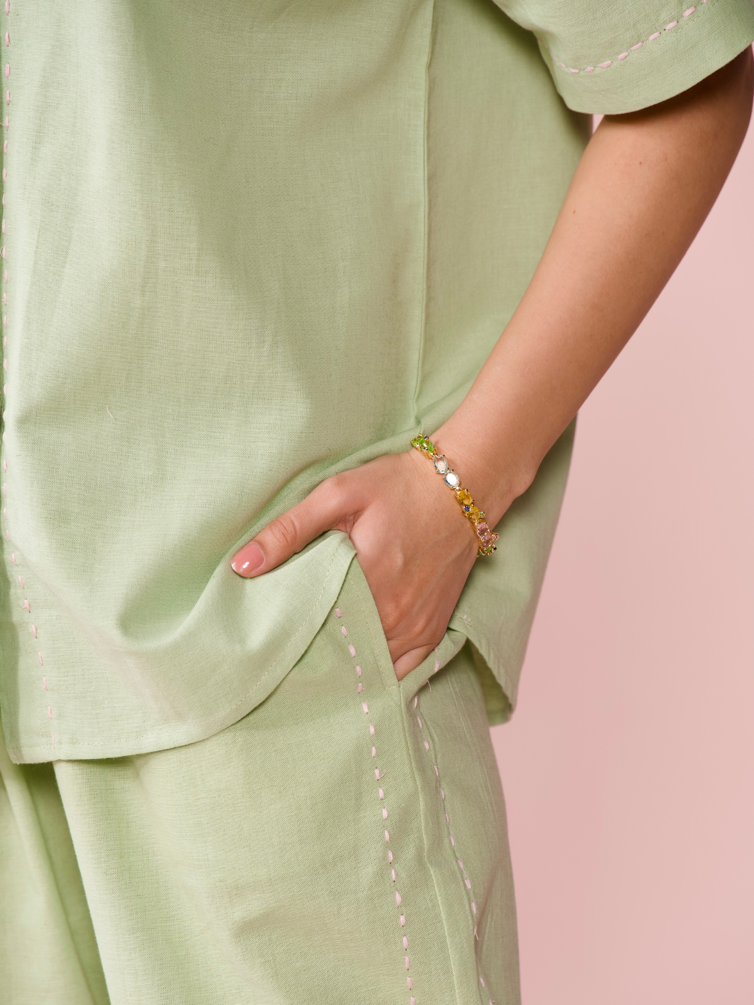Drift Linen Blend Co-ord Set with Pants in Sage Green
