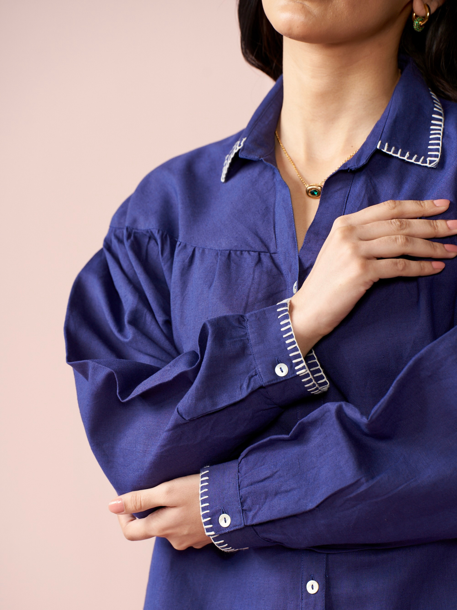 Premium Linen Co-ord Set in Navy Blue