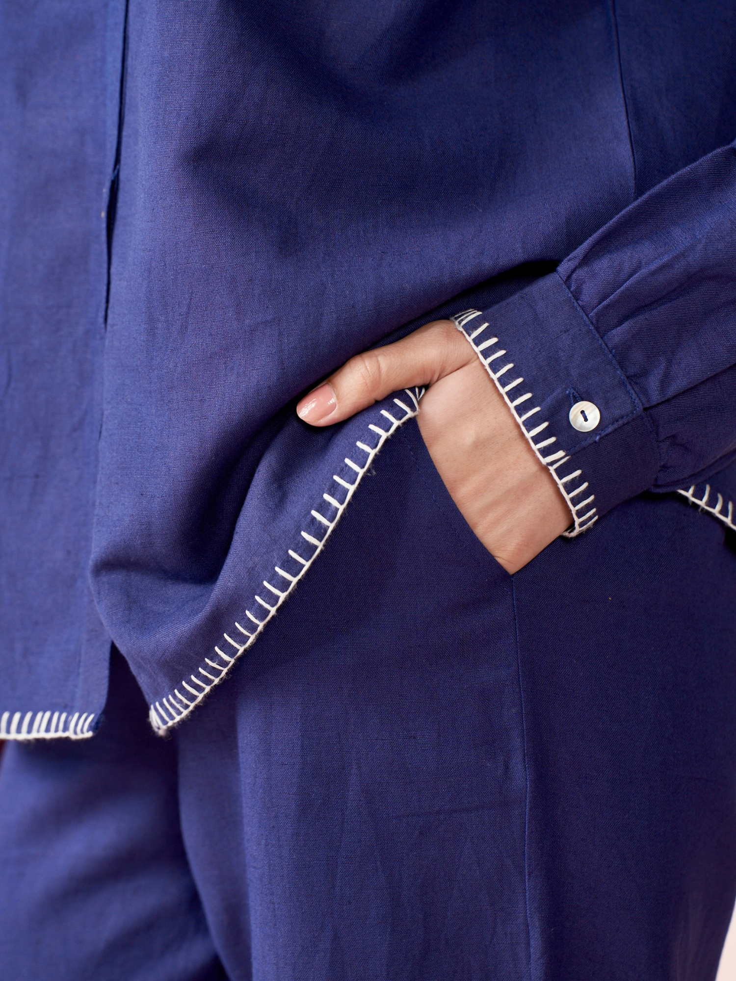 Premium Linen Co-ord Set in Navy Blue