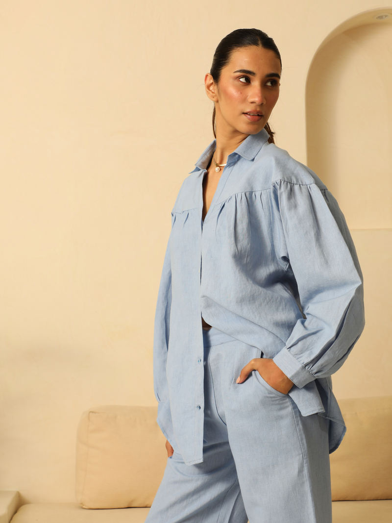 Shop Premium Linen Co-ord Set in Powder Blue for Women