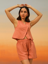 Sorbet Linen Co-ord Set with Shorts in Salmon