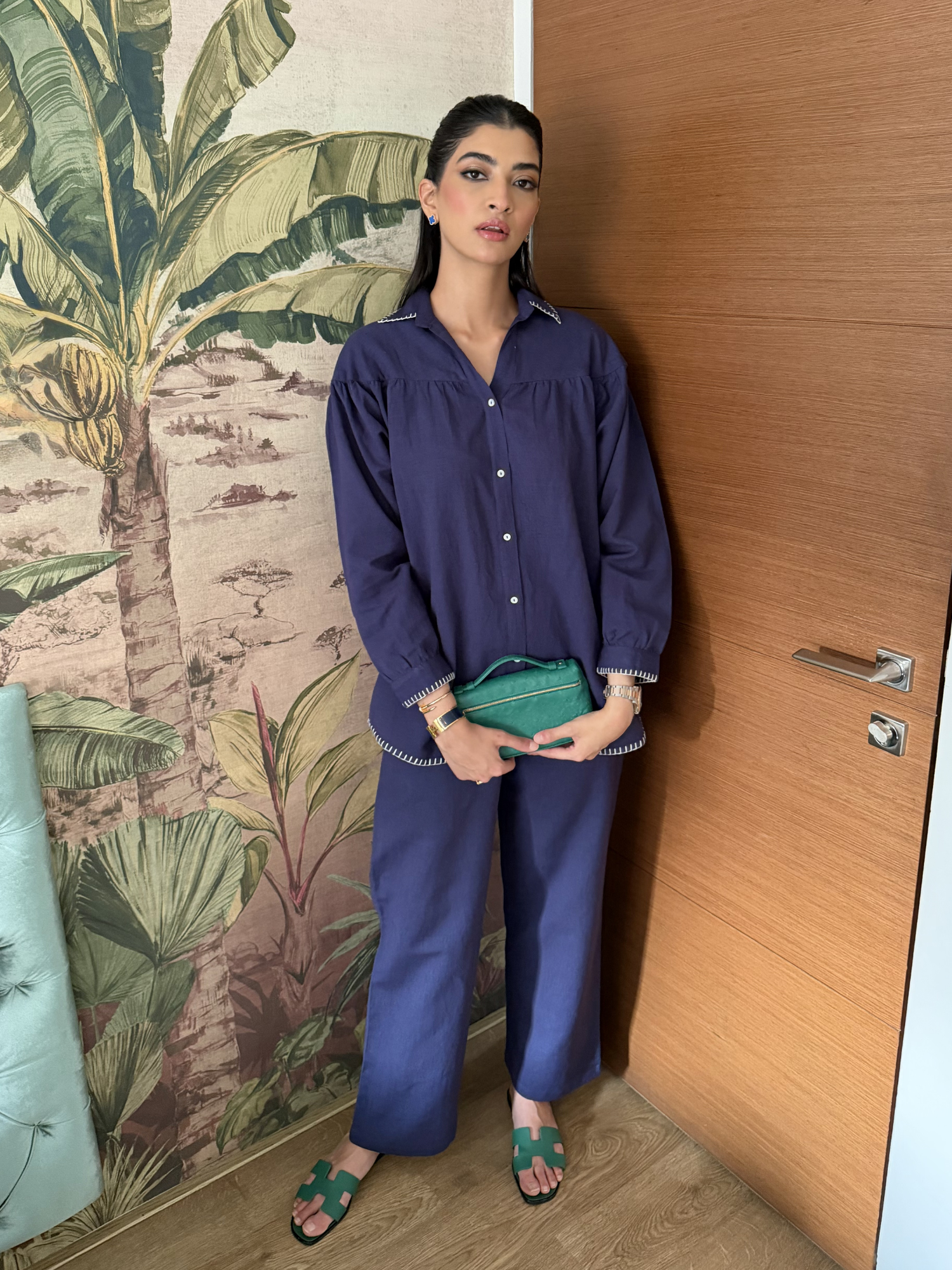 Premium Linen Co-ord Set in Navy Blue