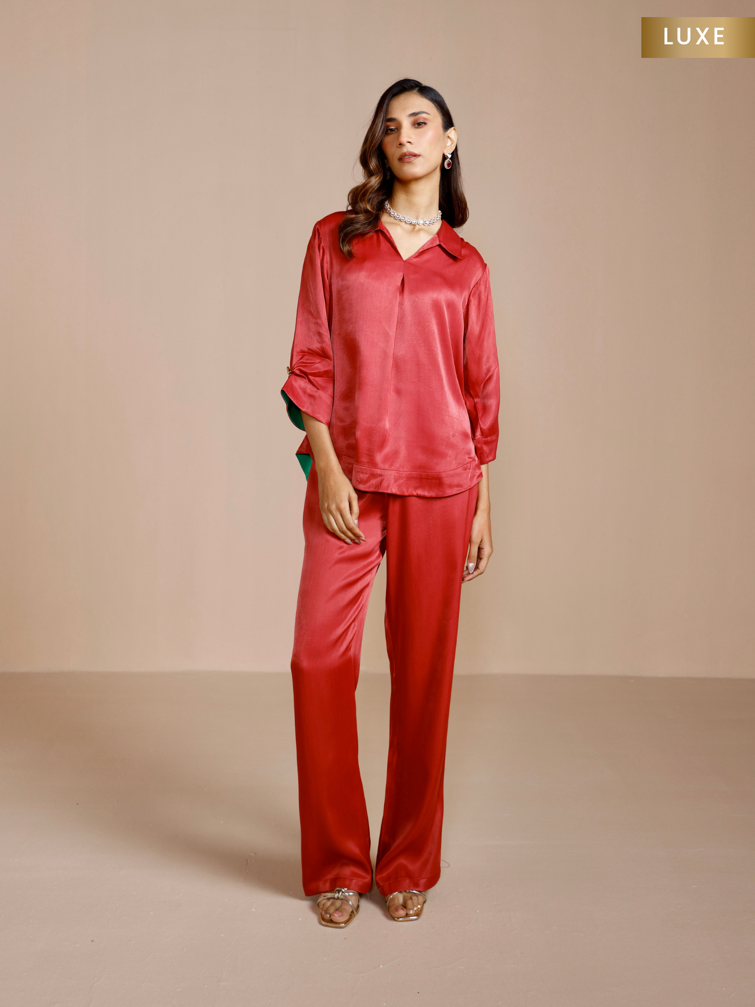 Satin Flowy Pants in Maroon