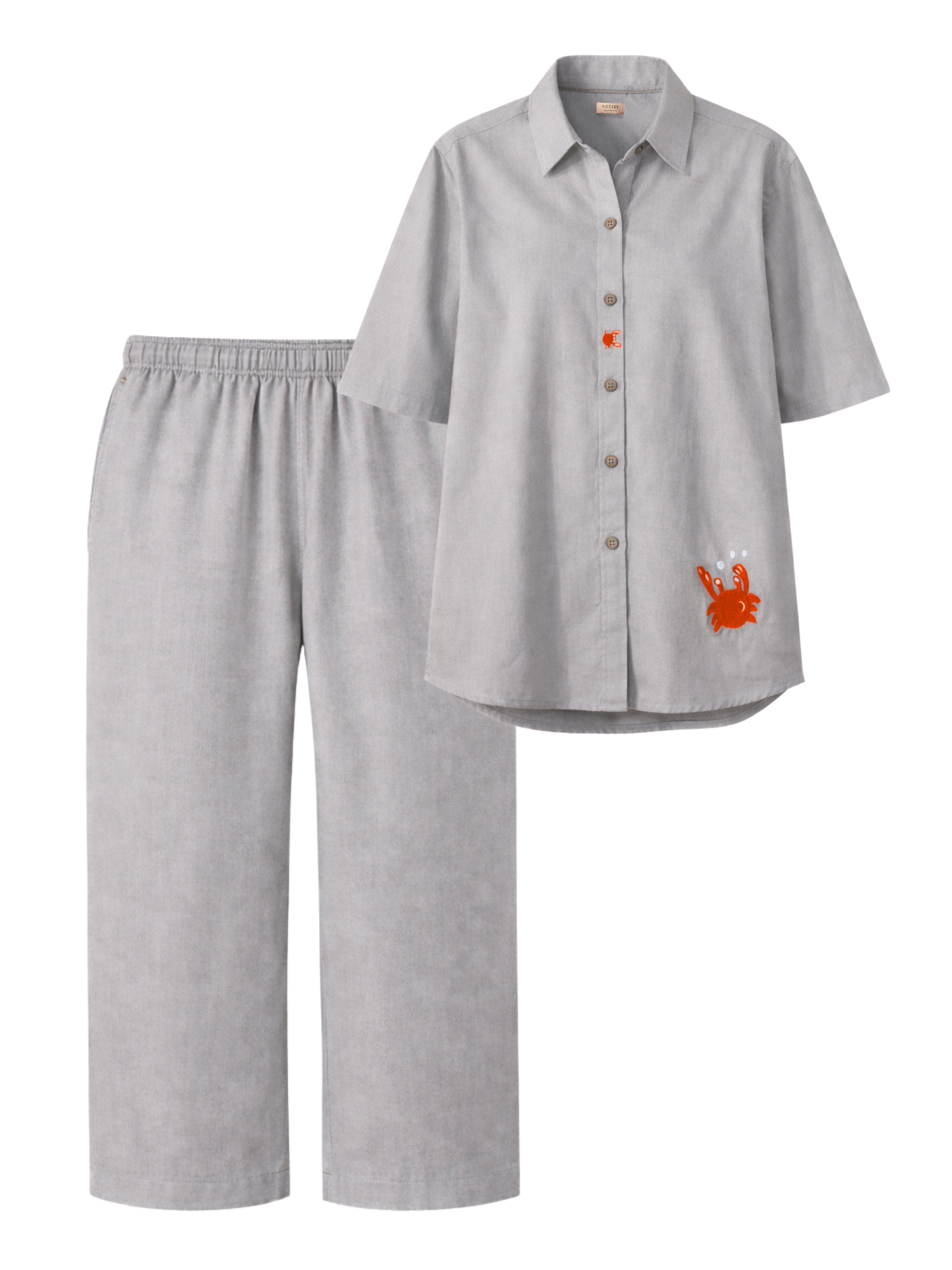 Crabby Linen Co-ord Set with Pants in Stone Grey