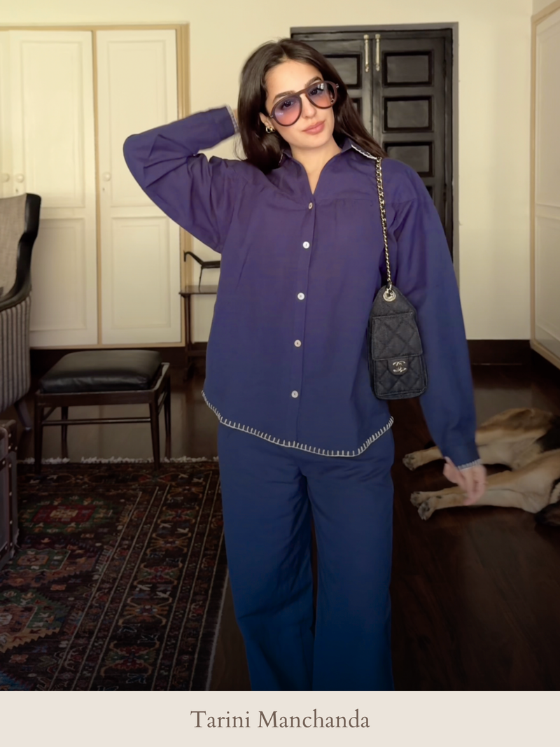 Premium Linen Co-ord Set in Navy Blue