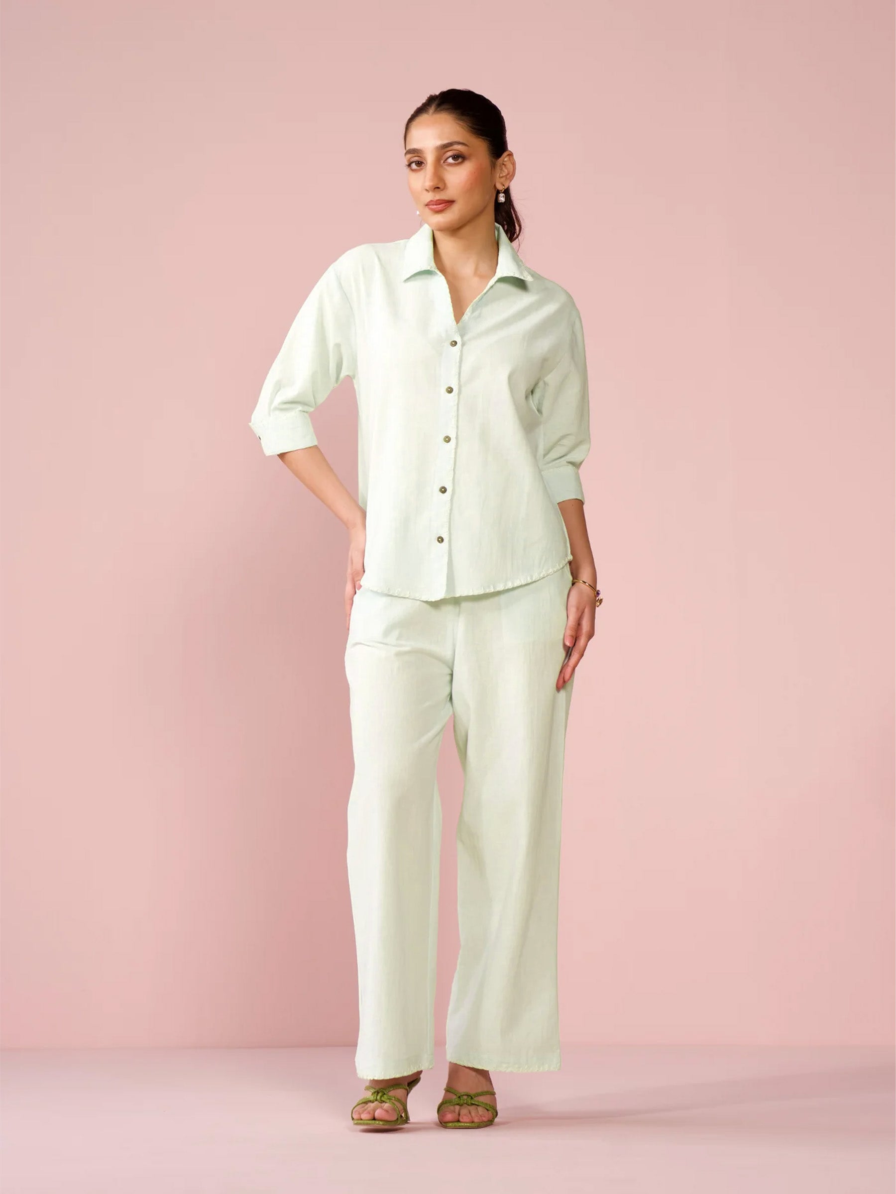 Linen Blend Relaxed Fit Co-ord Set in Mint