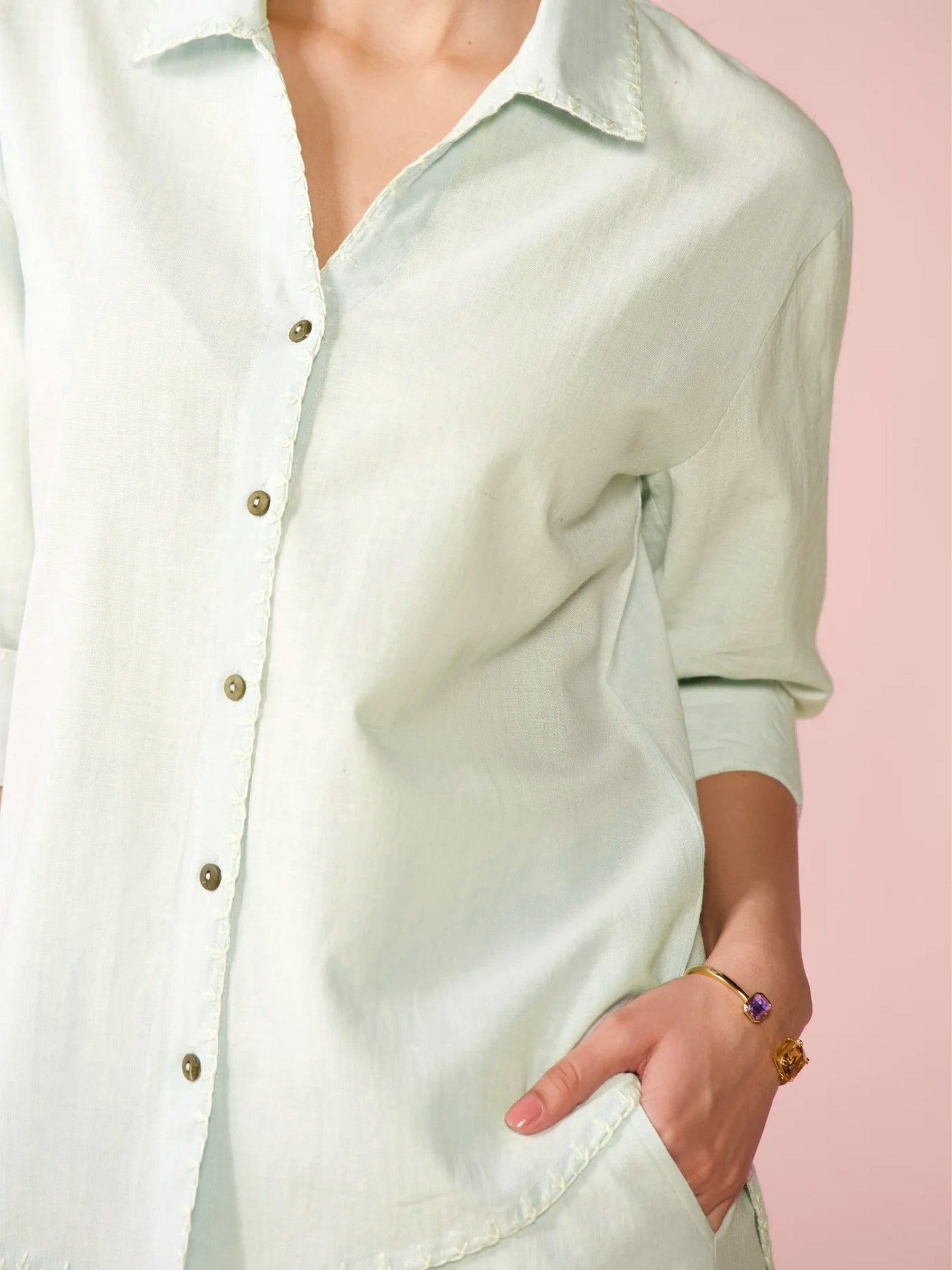 Linen Blend Relaxed Fit Co-ord Set in Mint