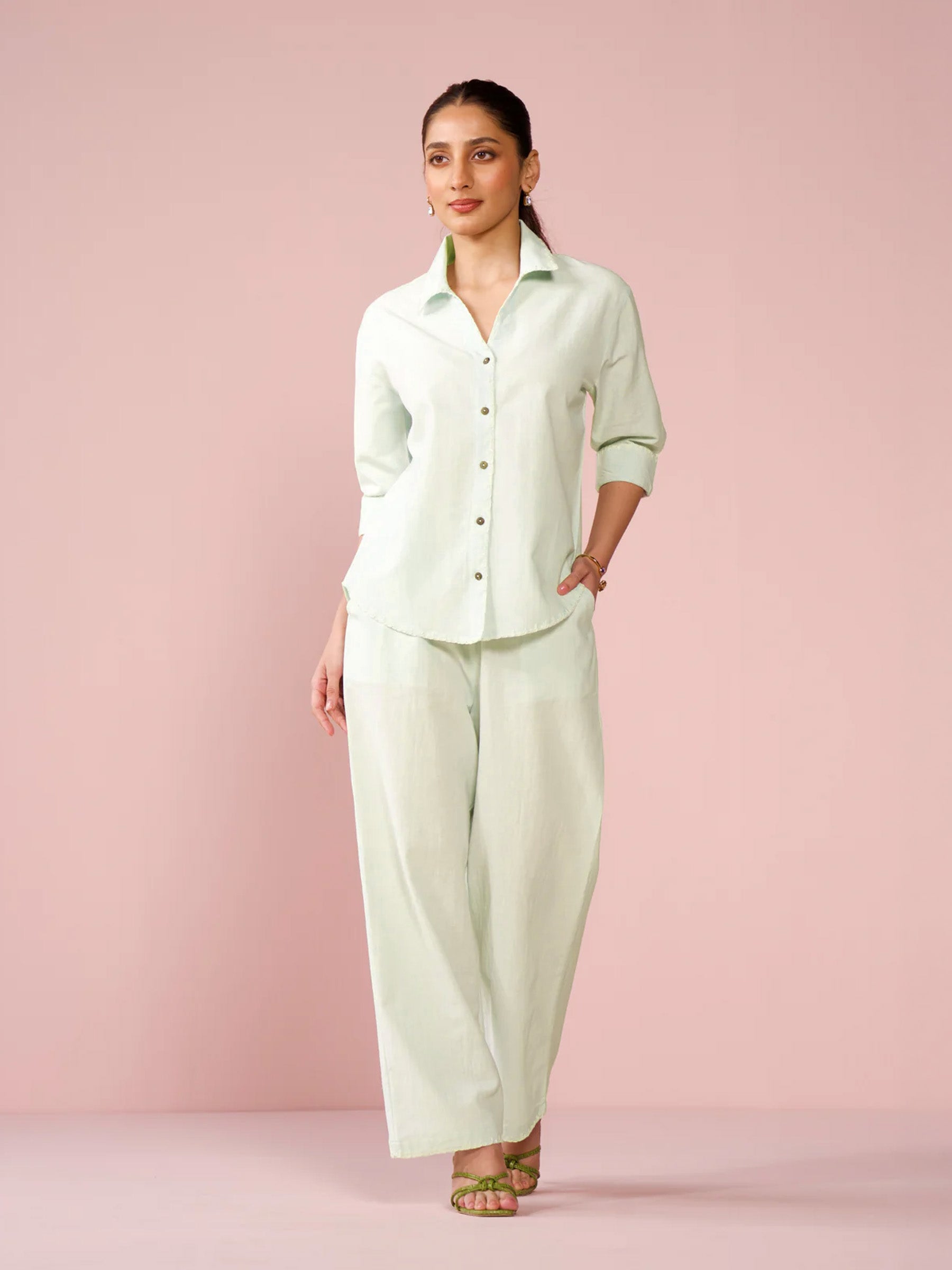 Linen Blend Relaxed Fit Co-ord Set in Mint