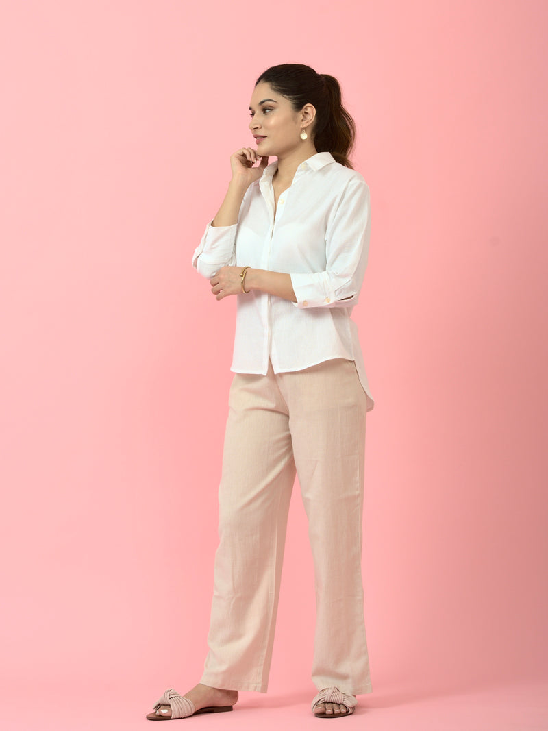 Pure Cotton Linen Lounge Pants with cream trousers women