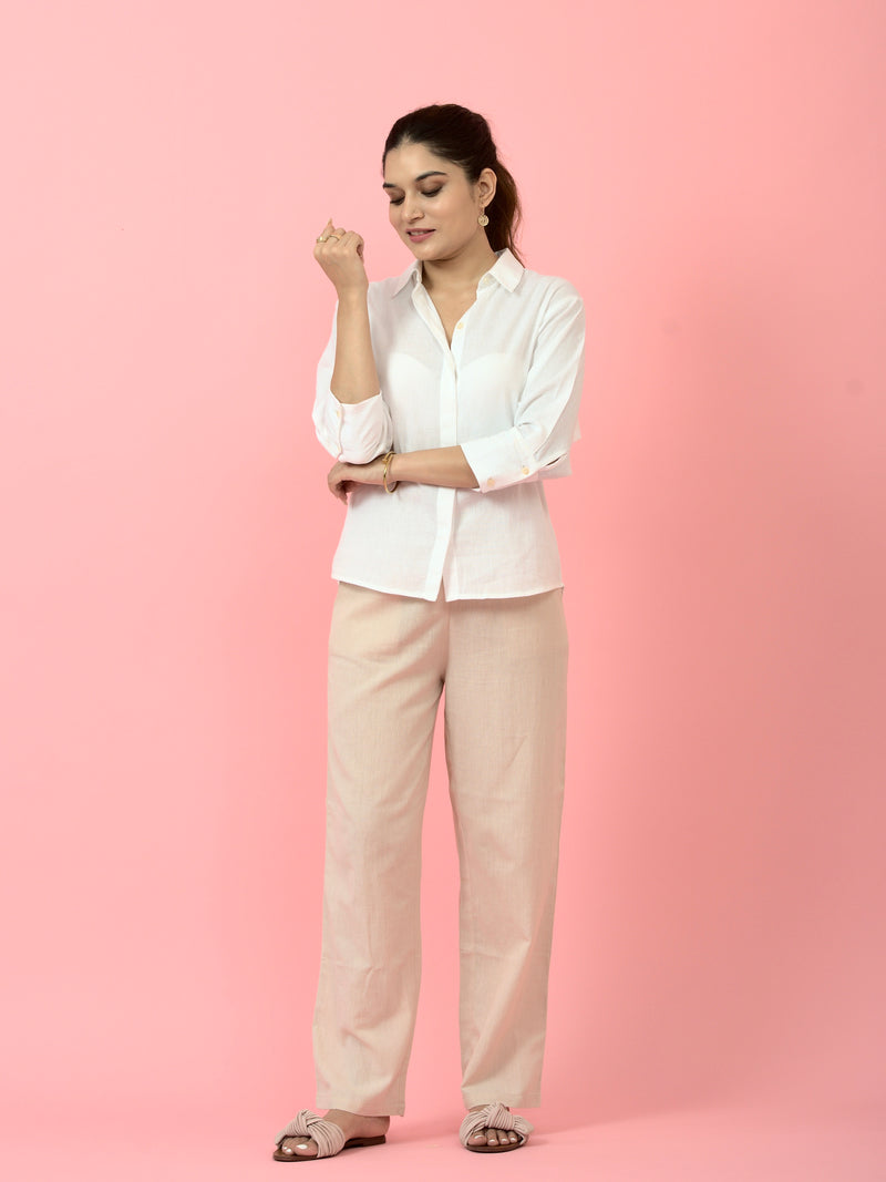 cream pants and shirts 