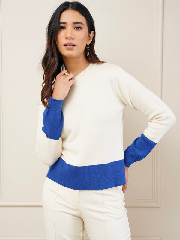 classic woolen sweater white pullover women