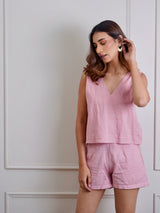 Pure Cotton Linen Shorts in Rose
