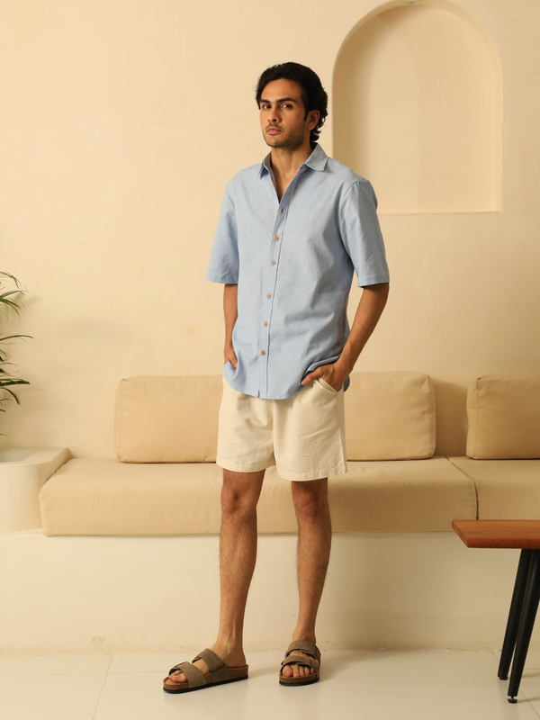 Mens Pure Cotton Linen Shorts in Natural