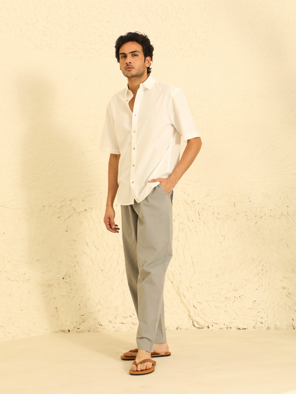 Half Sleeves Linen Shirt in Vanilla