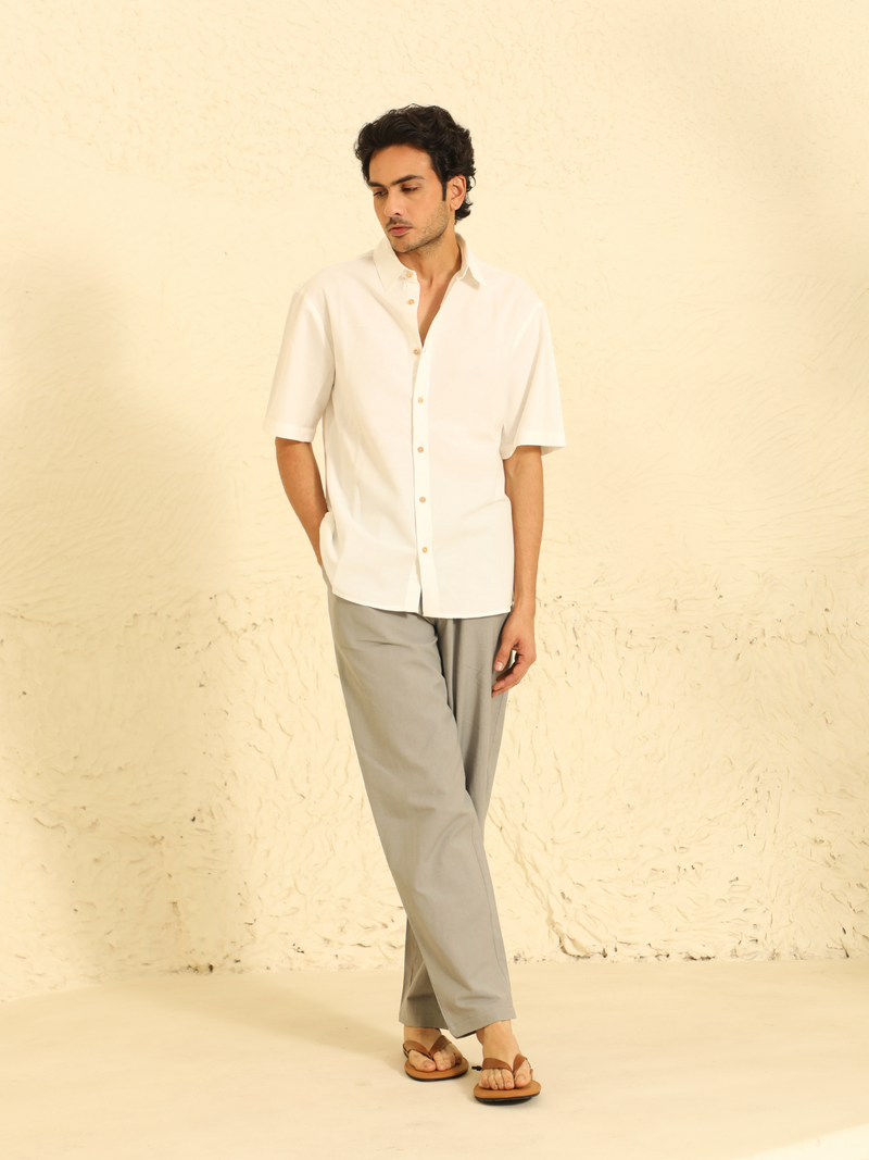 Half Sleeves Linen Shirt in Vanilla