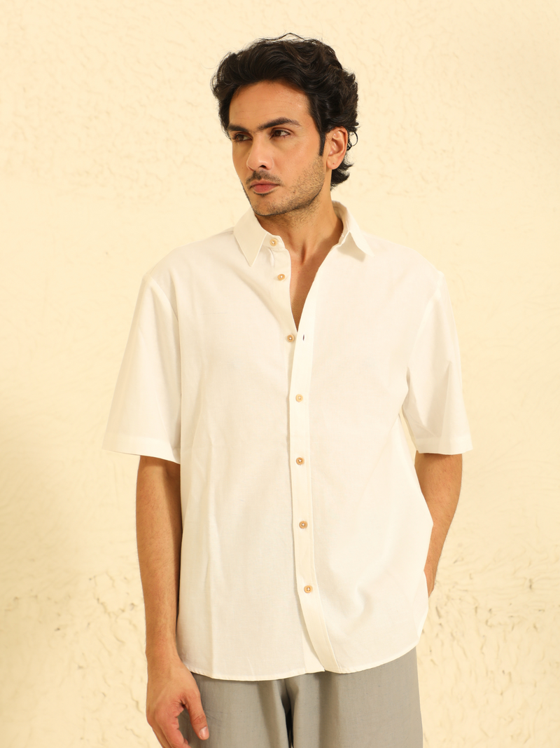 Half Sleeves Linen Shirt in Vanilla