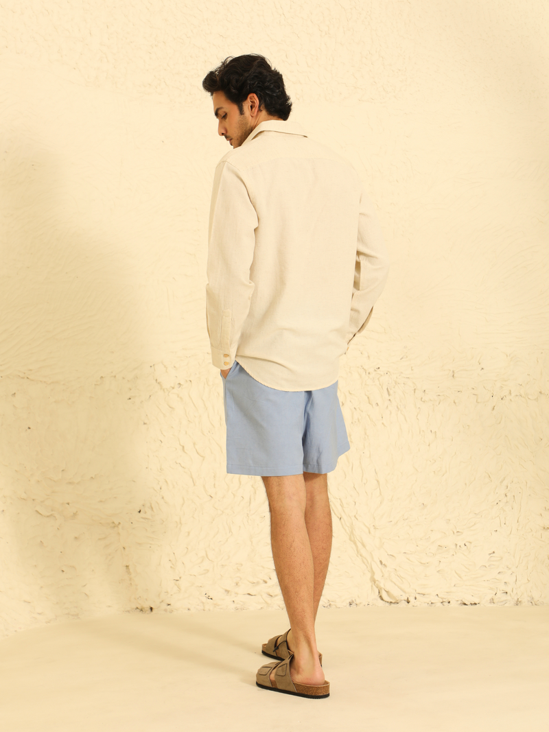 Mens Pure Cotton Linen Shorts in Powder Blue