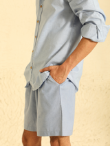 Mens Pure Cotton Linen Shorts in Powder Blue