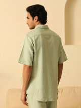 Mens Half Sleeves Linen Shirt in Sage Green