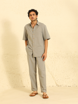Mens Linen Coord Set in Stone Grey