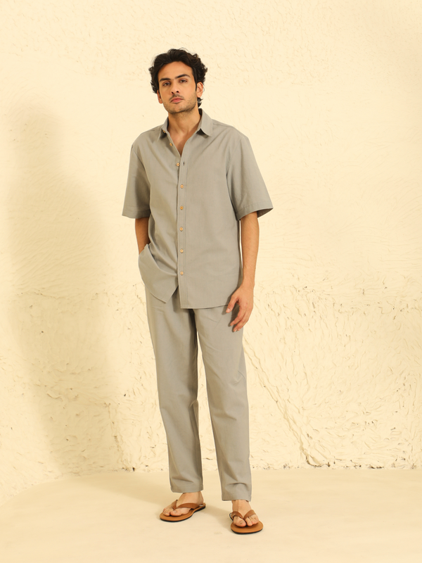 Mens Linen Coord Set in Stone Grey