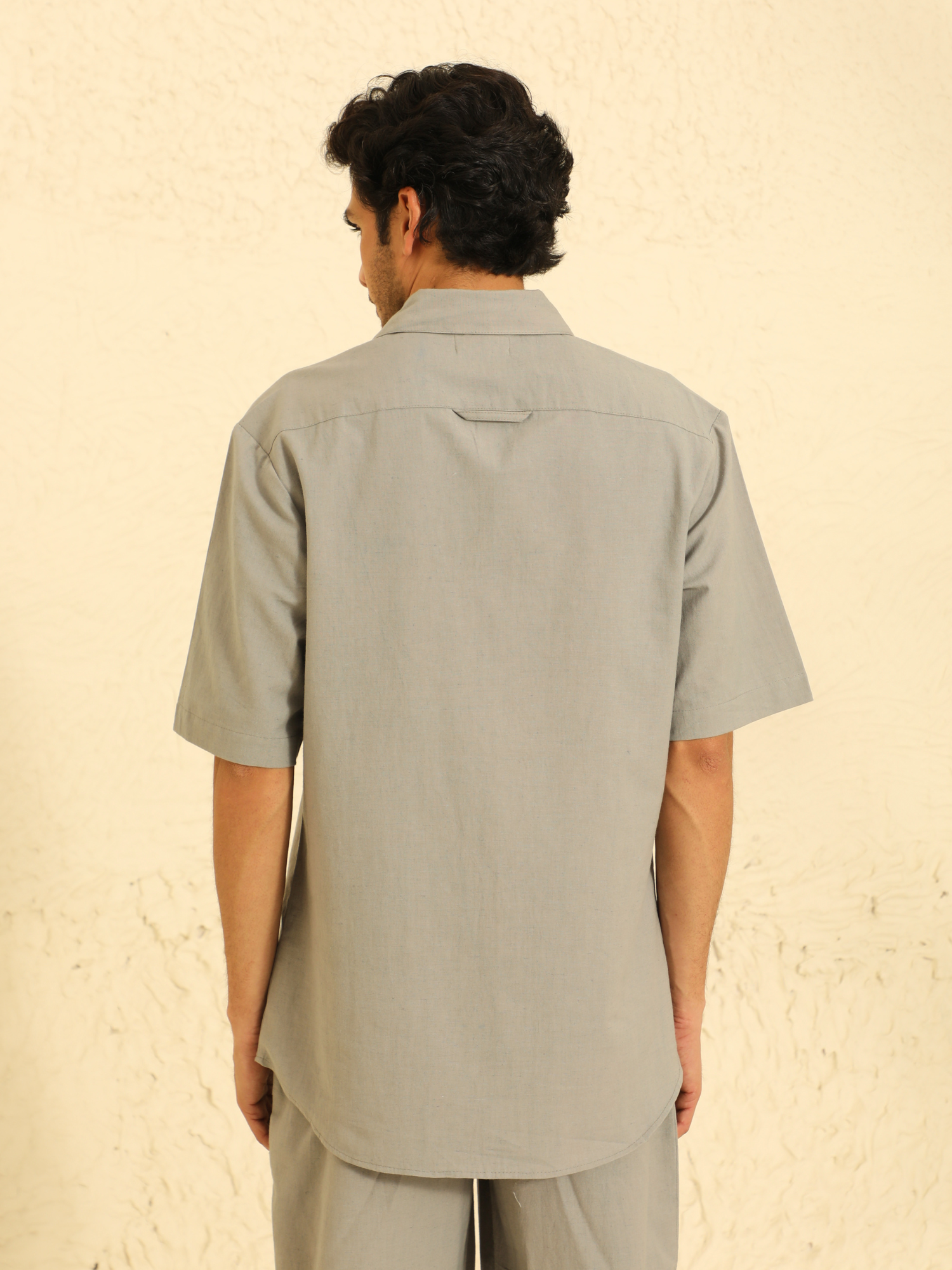 Mens Linen Coord Set in Stone Grey