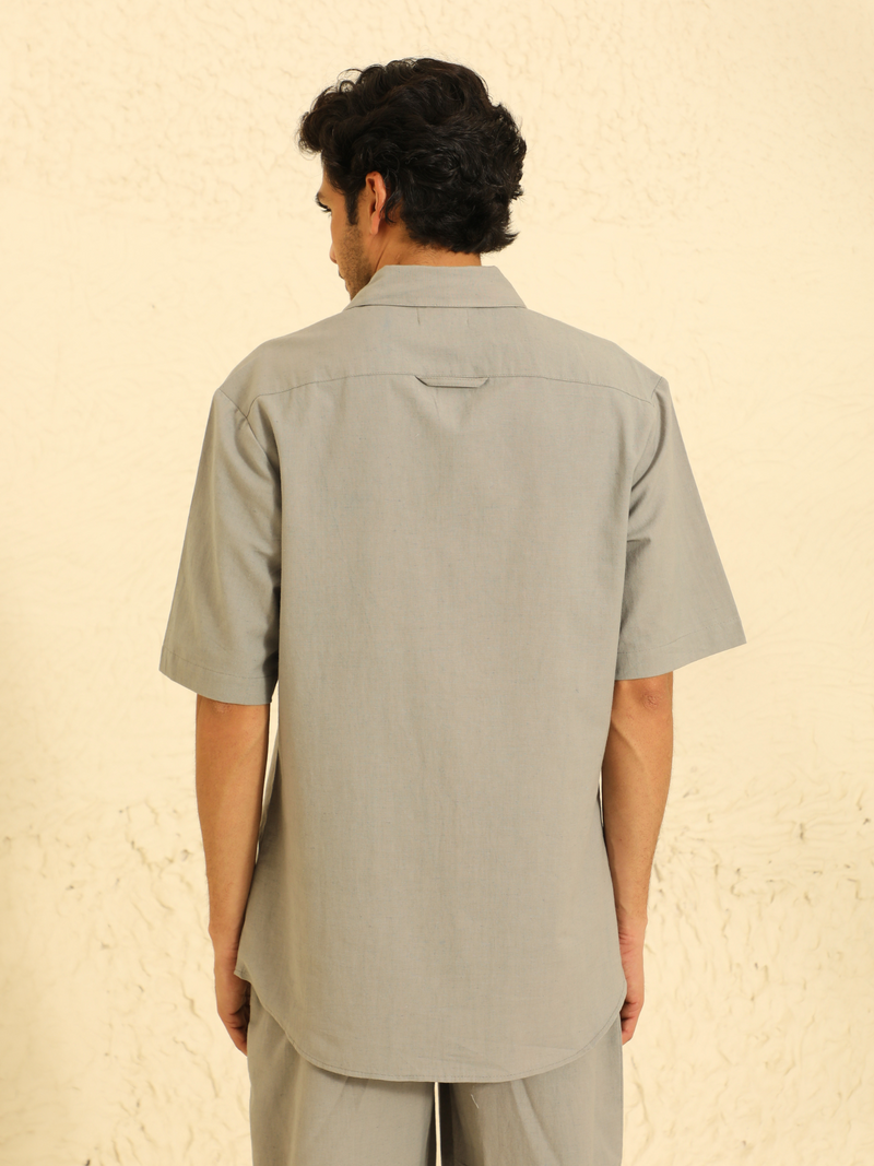Mens Linen Coord Set in Stone Grey
