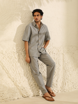 Mens Linen Coord Set in Stone Grey